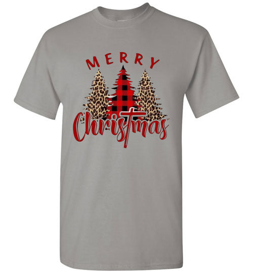 Plaid Leopard Merry Christ!as Tree Top Tee Shirt T-Shirt
