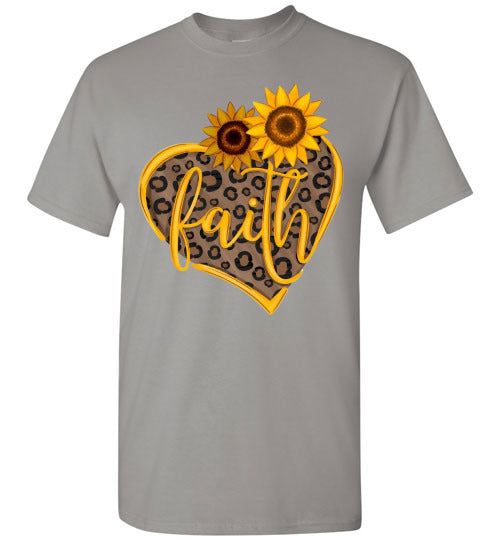 Faith Sunflower Leopard Print Heart Fall Autumn Graphic Tee Shirt Top