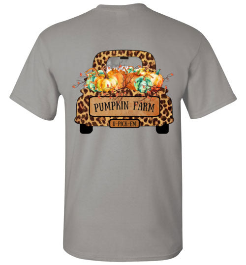 Pumpkin Farm Leopard Print Truck Graphic Tee Shirt Top T-Shirt