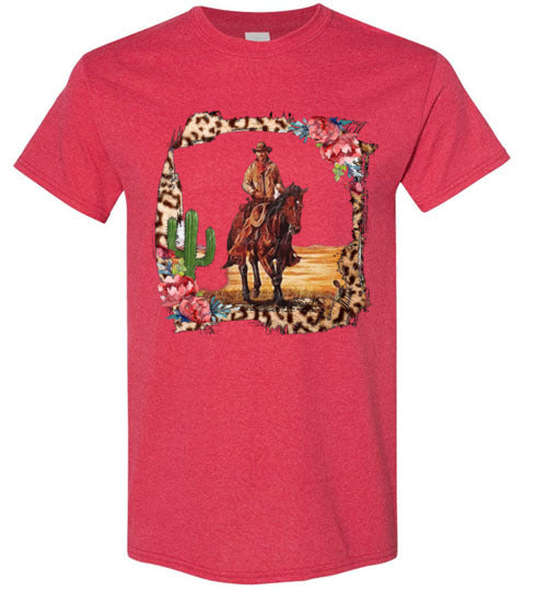 Leopard cowboy horse graphic t-shirt top tee