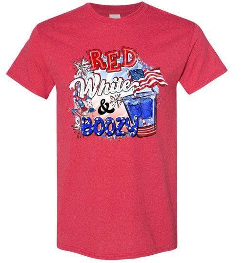 Red White & Boozy Funny Patriotic American USA 4th Of July Tee Shirt Graphic Top