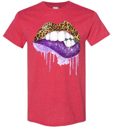 Purple leopard lips t-shirt graphic top