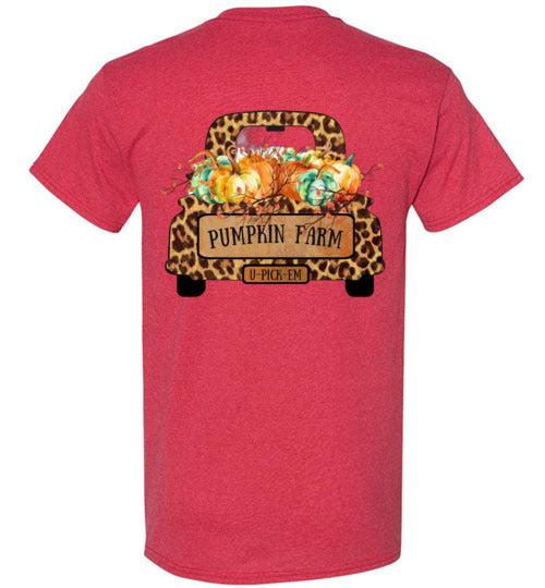 Pumpkin Farm Leopard Print Truck Graphic Tee Shirt Top T-Shirt