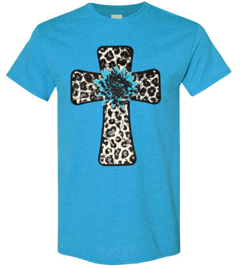 Leopard Cross Christian Cross Tee Shirt Top T-Shirt