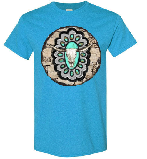 Southwestern Aztec Cow Bull Head Graphic Tee Shirt Top