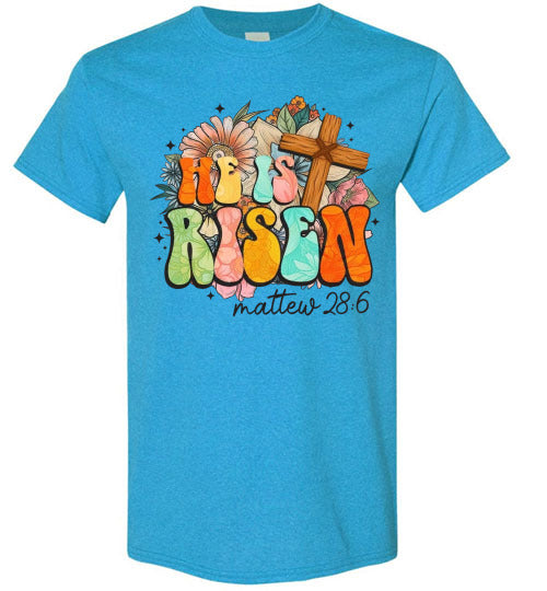 He Is Risen Christian Cross Faith Tee Shirt Top Shirt