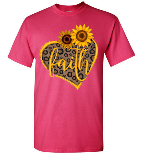 Faith Sunflower Leopard Print Heart Fall Autumn Graphic Tee Shirt Top