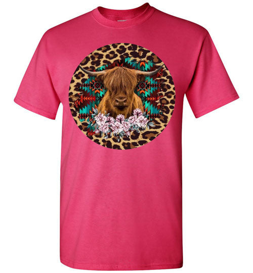 Leopard Country Glam Cow Graphic Tee Shirt Top
