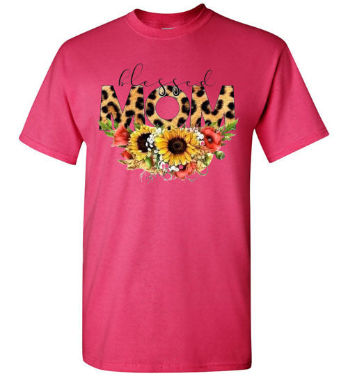 Blessed Mom Leopard Sunflowers Mother's Day Tee Shirt Top T-Shirt