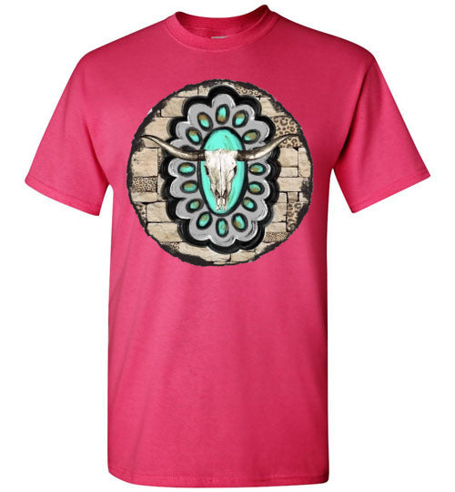 Southwestern Aztec Cow Bull Head Graphic Tee Shirt Top