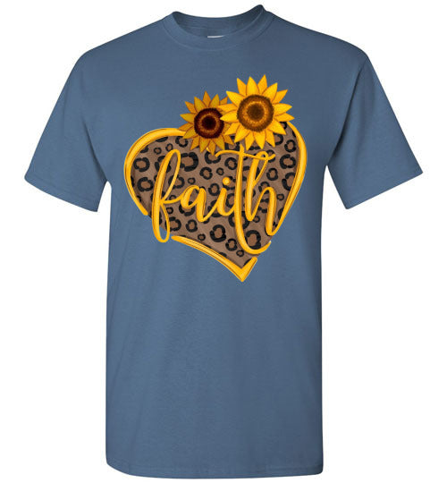 Faith Sunflower Leopard Print Heart Fall Autumn Graphic Tee Shirt Top