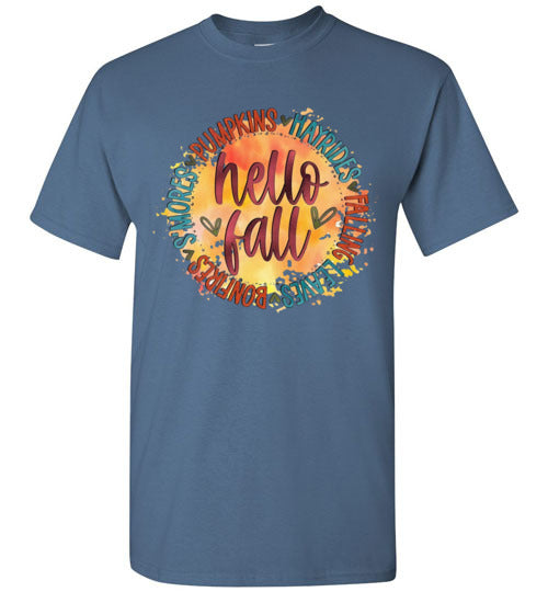 Hello Fall Autumn Graphic Tee Shirt Top