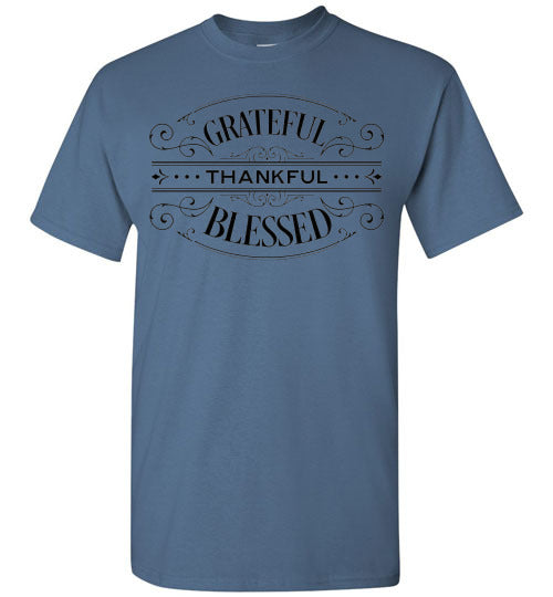 Grateful Thankful Blessed Fall Autumn Thanksgiving Graphic Tee Shirt top