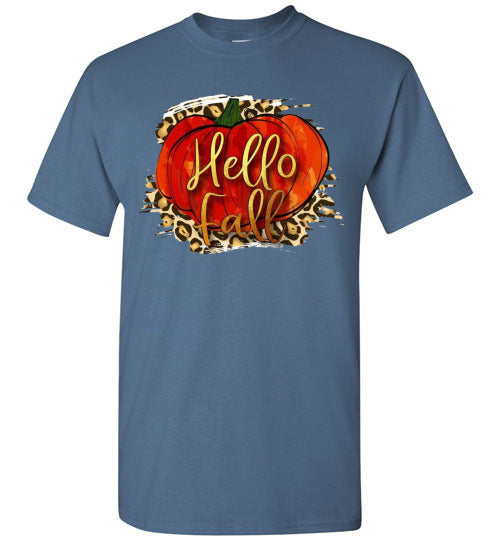 Hello Fall Autumn Pumpkin Graphic Tee Shirt Top