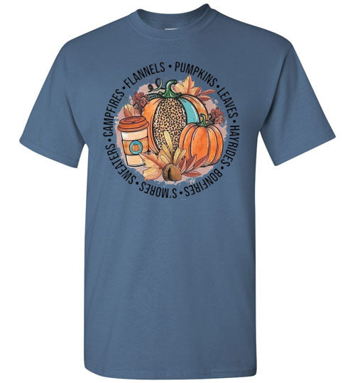 Flannels Pumpkins Leaves Campfires Sweaters Fall Graphic Tee Shirt Top