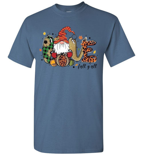 Love Fall Ya'll Gnome Autumn Graphic Tee Shirt top