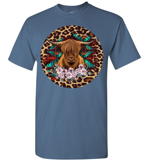 Leopard Country Glam Cow Graphic Tee Shirt Top