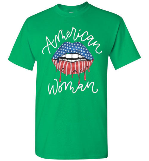 American Woman Lips Patriotic USA Tee Shirt Graphic Top