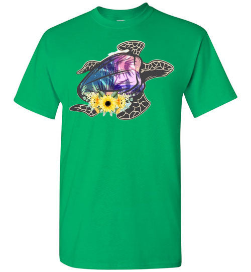 Sea Turtle With Flowers Graphic Tee Shirt Top
