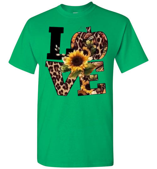 Leopard Pumpkin Love Fall Sunflower Tee Shirt Top T-Shirt