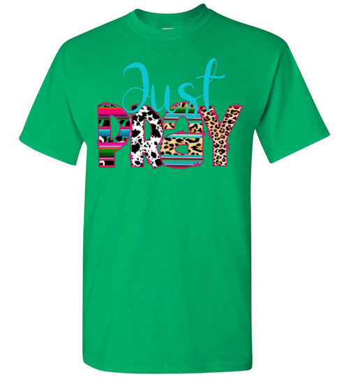 Just Pray Southwestern Leopard Cow Print Christian Tee Shirt Top T-Shirt