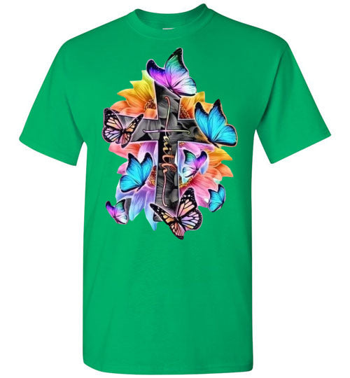 Faith Cross Butterfly Tee Shirt Top T-Shirt