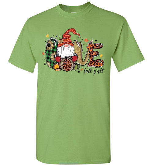 Love Fall Ya'll Gnome Autumn Graphic Tee Shirt top