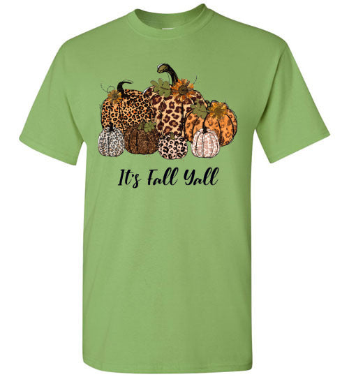 It's Fall Ya'll Leopard Pumpkin Graphic Tee Shirt Top