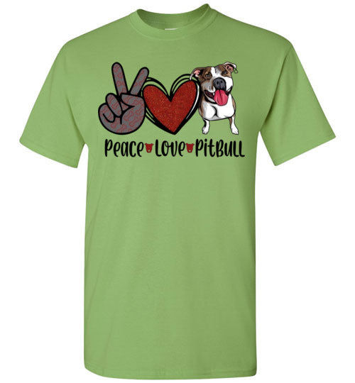 Peace Love Pitbull Dog Tee Shirt Top T-Shirt