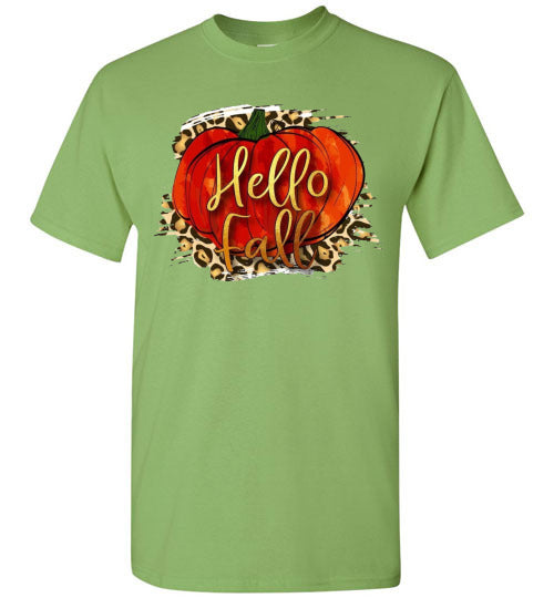 Hello Fall Autumn Pumpkin Graphic Tee Shirt Top