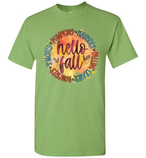 Hello Fall Autumn Graphic Tee Shirt Top