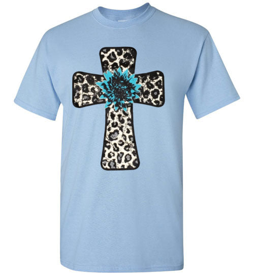 Leopard Cross Christian Cross Tee Shirt Top T-Shirt