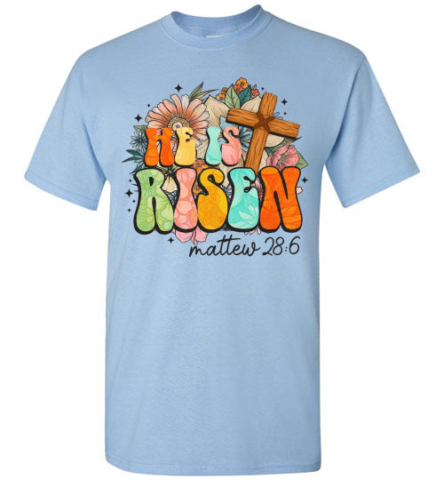 He Is Risen Christian Cross Faith Tee Shirt Top Shirt