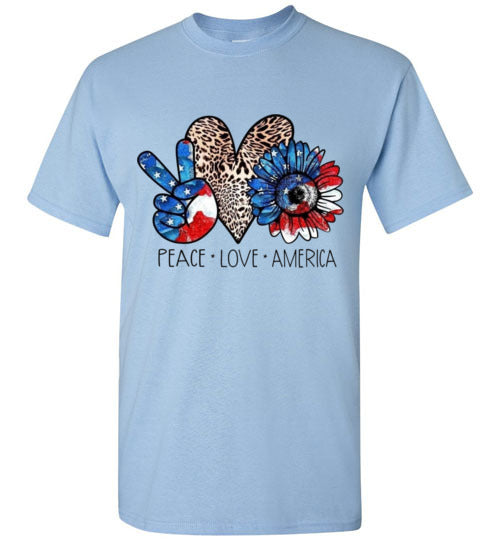 Peace Love America Patriotic American Fourth Of July Graphic Tee Shirt Top