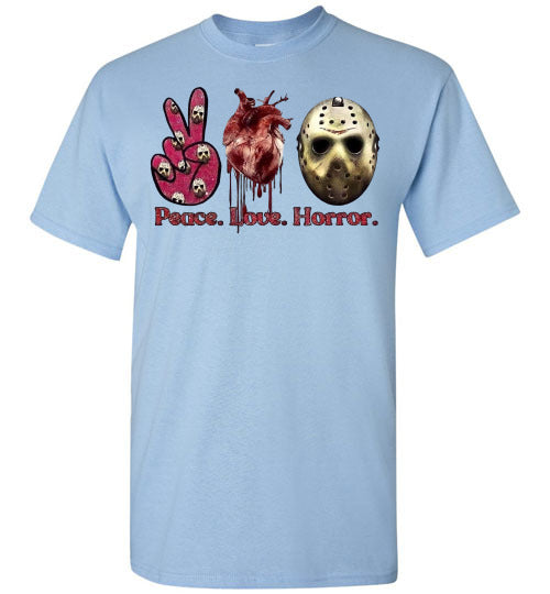 Peace Love Horror Halloween Tee Shirt Top T-Shirt
