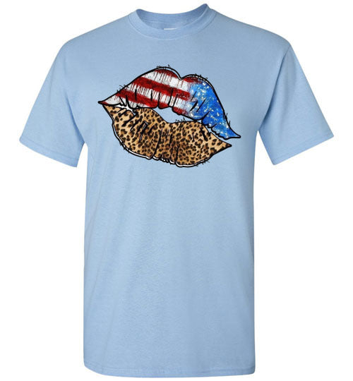 Patriotic USA American Lips Graphic Tee Shirt Top