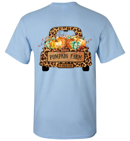 Pumpkin Farm Leopard Print Truck Graphic Tee Shirt Top T-Shirt