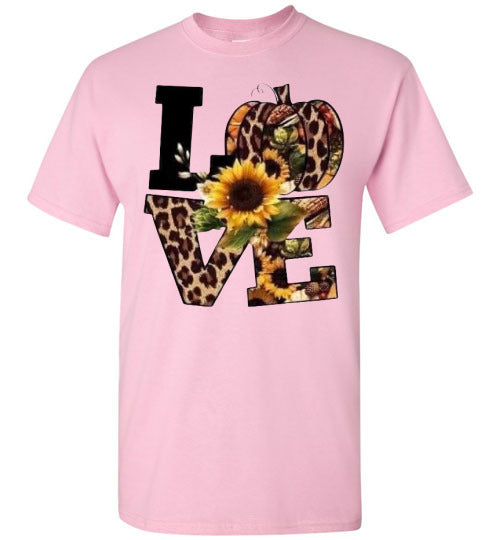 Leopard Pumpkin Love Fall Sunflower Tee Shirt Top T-Shirt