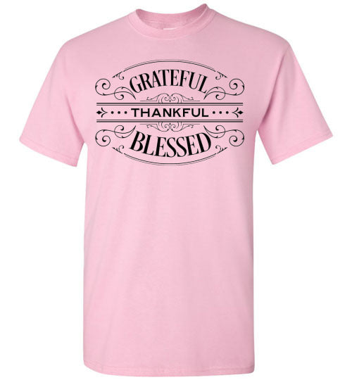 Grateful Thankful Blessed Fall Autumn Thanksgiving Graphic Tee Shirt top