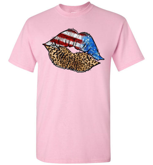 Patriotic USA American Lips Graphic Tee Shirt Top