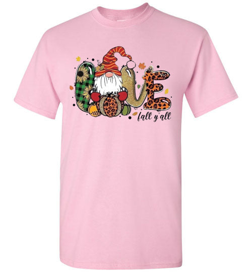 Love Fall Ya'll Gnome Autumn Graphic Tee Shirt top