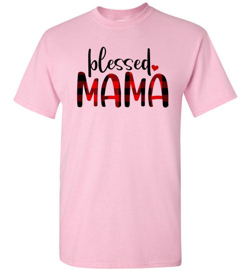 Blessed Mama Plaid Buffalo Check Lumberjack Tee Shirt Top T-Shirt
