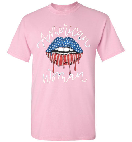 American Woman Lips Patriotic USA Tee Shirt Graphic Top