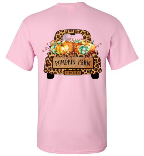 Pumpkin Farm Leopard Print Truck Graphic Tee Shirt Top T-Shirt
