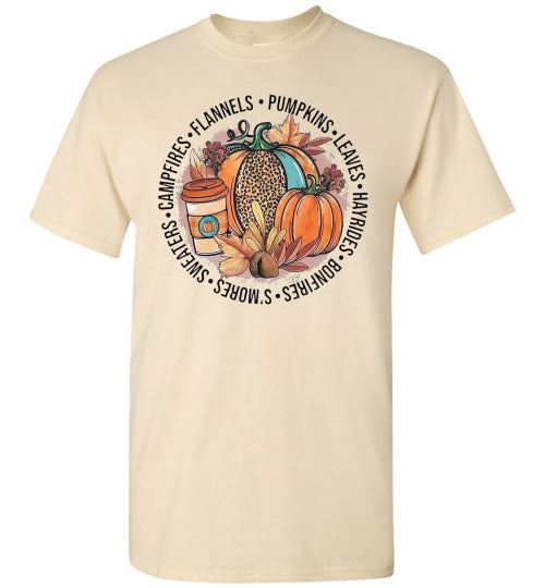 Flannels Pumpkins Leaves Campfires Sweaters Fall Graphic Tee Shirt Top