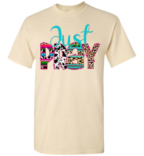 Just Pray Southwestern Leopard Cow Print Christian Tee Shirt Top T-Shirt