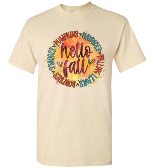 Hello Fall Autumn Graphic Tee Shirt Top