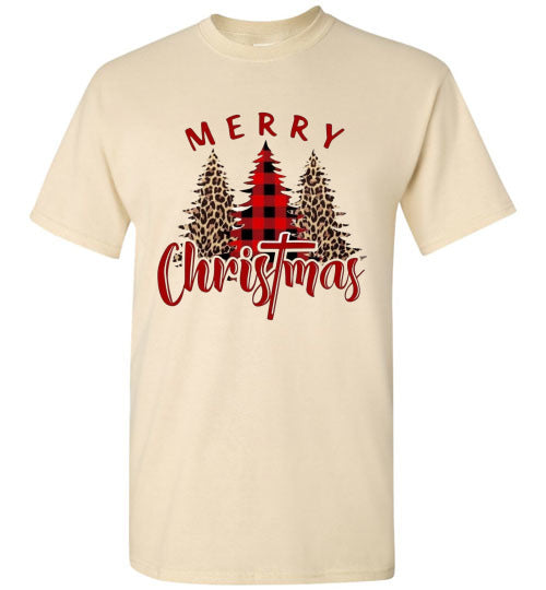Plaid Leopard Merry Christ!as Tree Top Tee Shirt T-Shirt