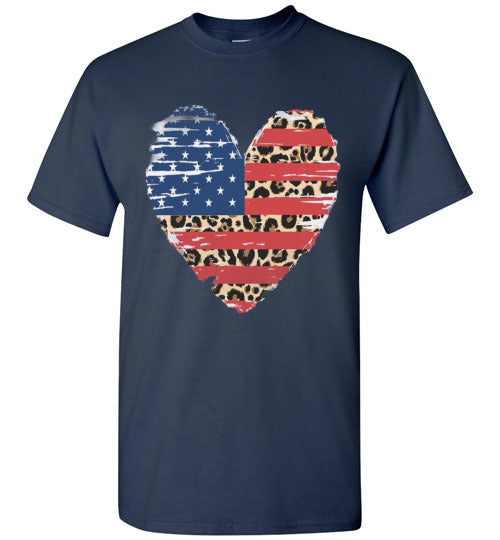 Americana Leopard Heart Tee Shirt Top