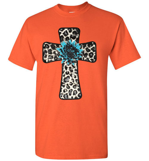 Leopard Cross Christian Cross Tee Shirt Top T-Shirt